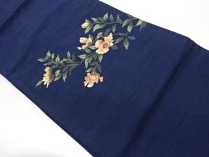 手織り紬手描き花々に枝葉模様名古屋帯